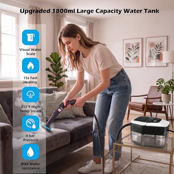 5ive Handheld Pressurized Steam Cleaner, 2500W Multi Surface Steamer