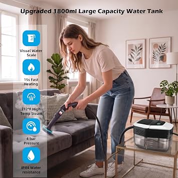 5ive Handheld Pressurized Steam Cleaner, 2500W Multi Surface Steamer