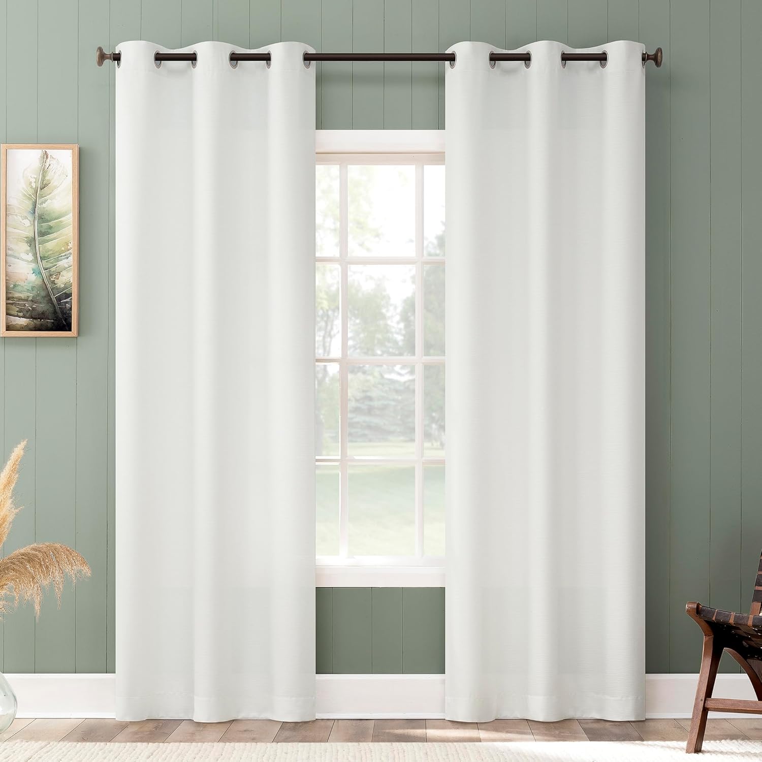 No. 918 Lennox Textured Semi-Sheer Grommet Curtain Panel, White, 40" W x 84" L (1 Panel)