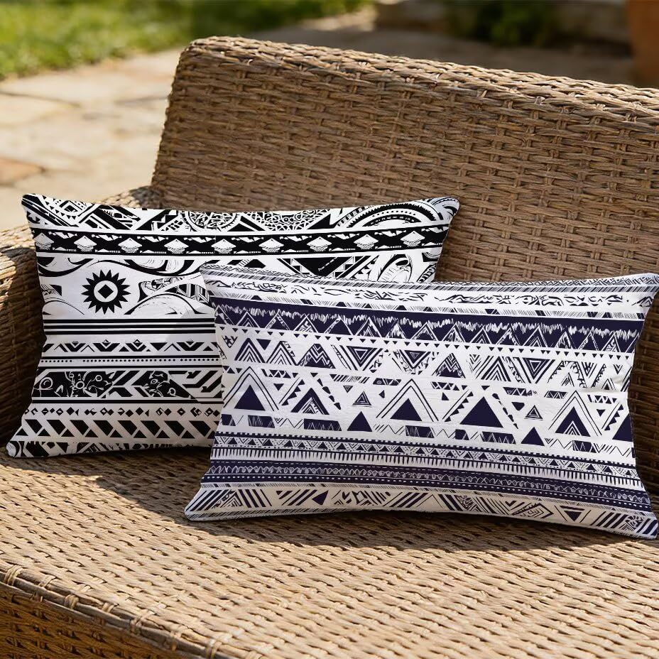 Housse de coussin de jardin 50x70 noir effet lin luxe et imperméable
