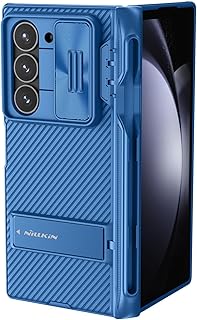 جراب بحماية للكاميرا قابل للطي من نيلكين (مع حامل قلم ومسند) لموبايل سامسونج جالاكسي Z فولد 6 شبكة الجيل الخامس 5G - أزرق
