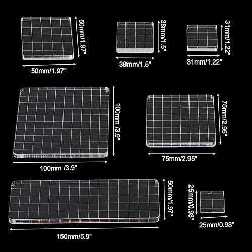 Miniatura 2 de PATIKIL Bloque de sello acrílico, paquete de 7 bloques de estampado transparentes con líneas de cuadrícula, bloques de montaje decorativos, juego