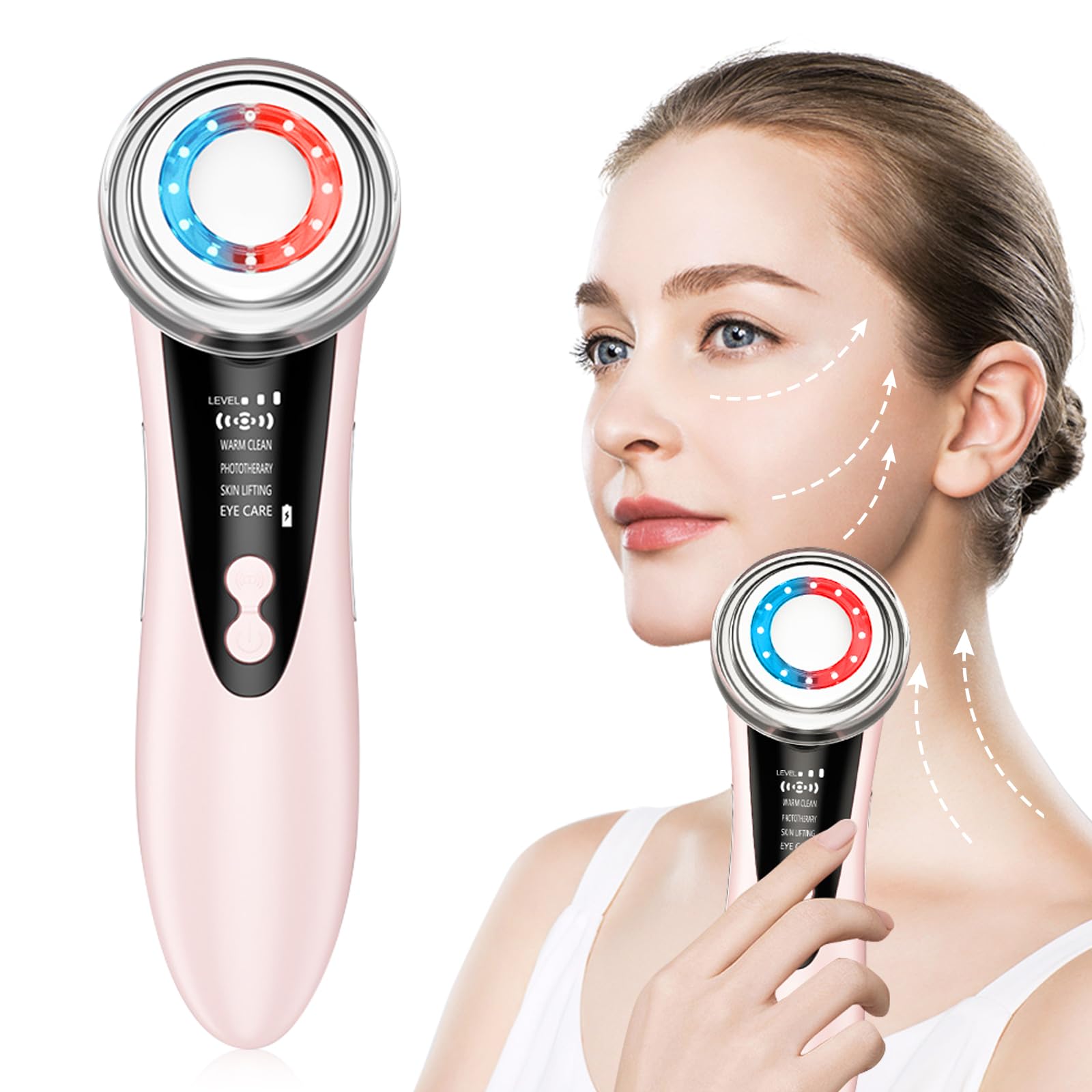 USUIELIGHT Masajeador facial, eliminador de arrugas, dispositivo de estiramiento facial de cuello, masajeador con vibración, dispositivo facial EMS para levantamiento de cara, limpieza profunda,