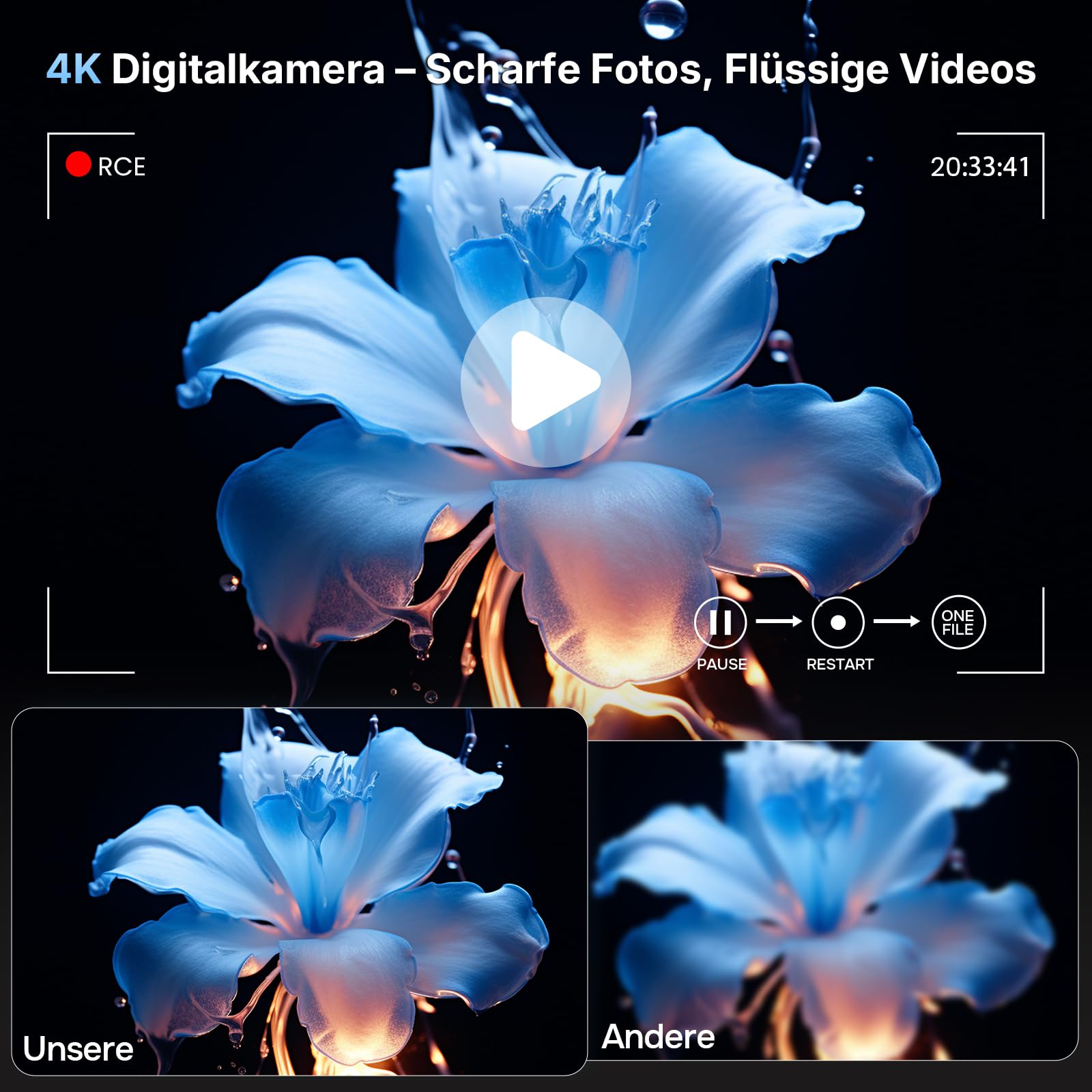 Digitalkamera Kamera Fotokamera 4K 64MP mit Autofokus, Dual-Objektiv, 2,8-Zoll Bildschirm, 16X Digitalzoom, Zwei Akkus, 32GB Karte für Jugendliche, Anfänger, Kinder