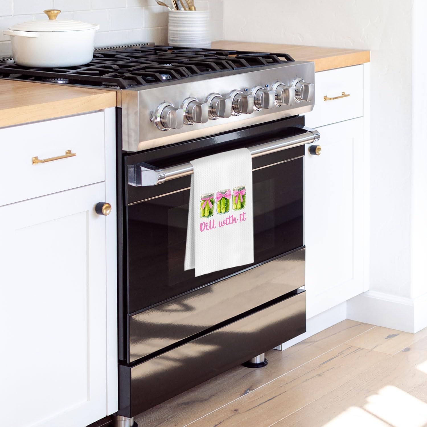 Coquette Pickle Kitchen Towels - Pink Bow Waffle Decorative Dish Towels, Preppy Pickles Jar Hand Towel, Tea Towel, 16x24 Inches - Image 2