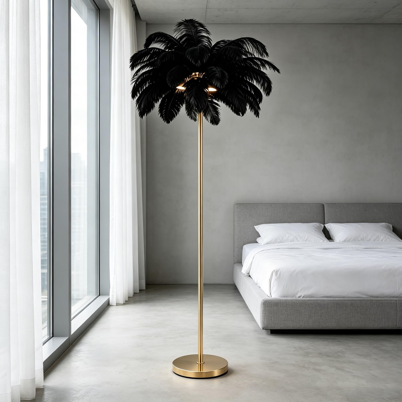 LCNDKF Fluffy Feather Floor Lamp with LED Lights