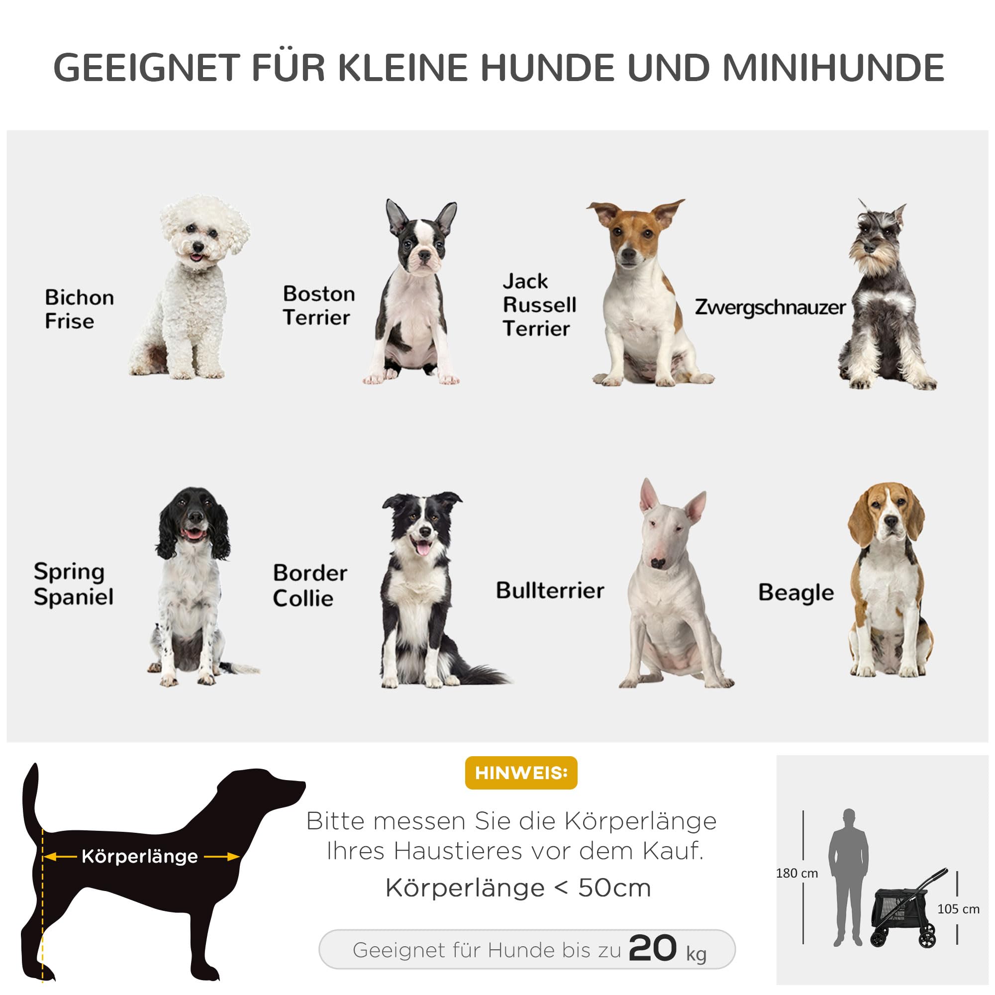 PawHut Hundewagen, faltbarer Hundebuggy, Hundetrolley mit Kissen, Katzenbuggy bis 20 kg, Katzenwagen für kleine und mittelgroße Hunde mit Seitentaschen, Netzfenster, Oxford-Gewebe, Schwarz