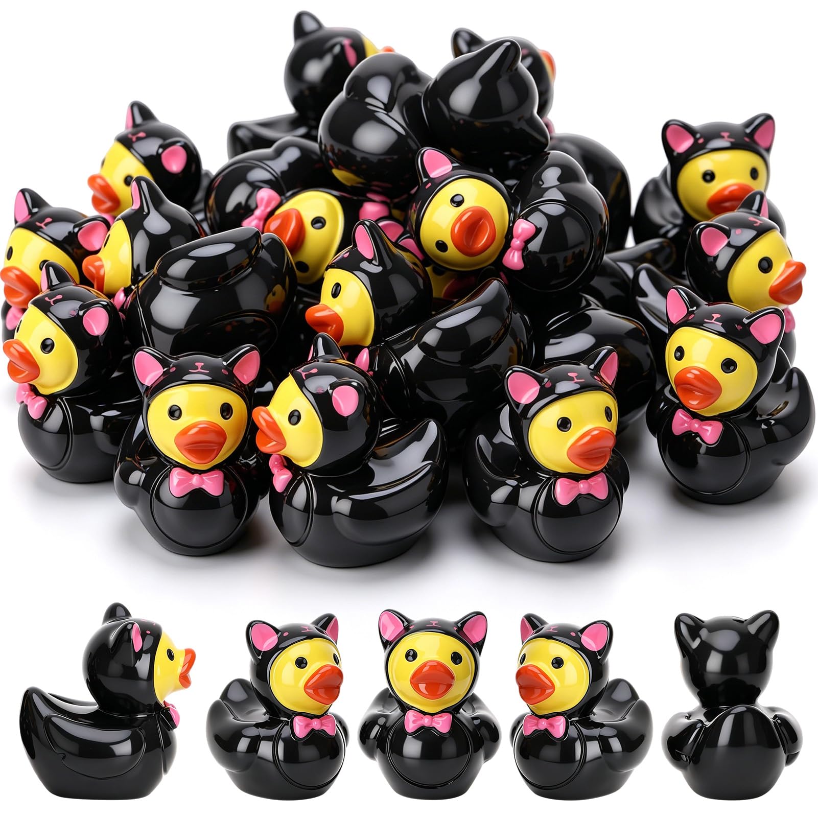 GGSTDDUP 30 Pcs Black Cat Ducks, Mini Black Cat Resin Ducks Bulk, Fun Printed Toy Figures for Birthday Party Favors, Themed Decor, Kids Gift Collection (Black Cat)