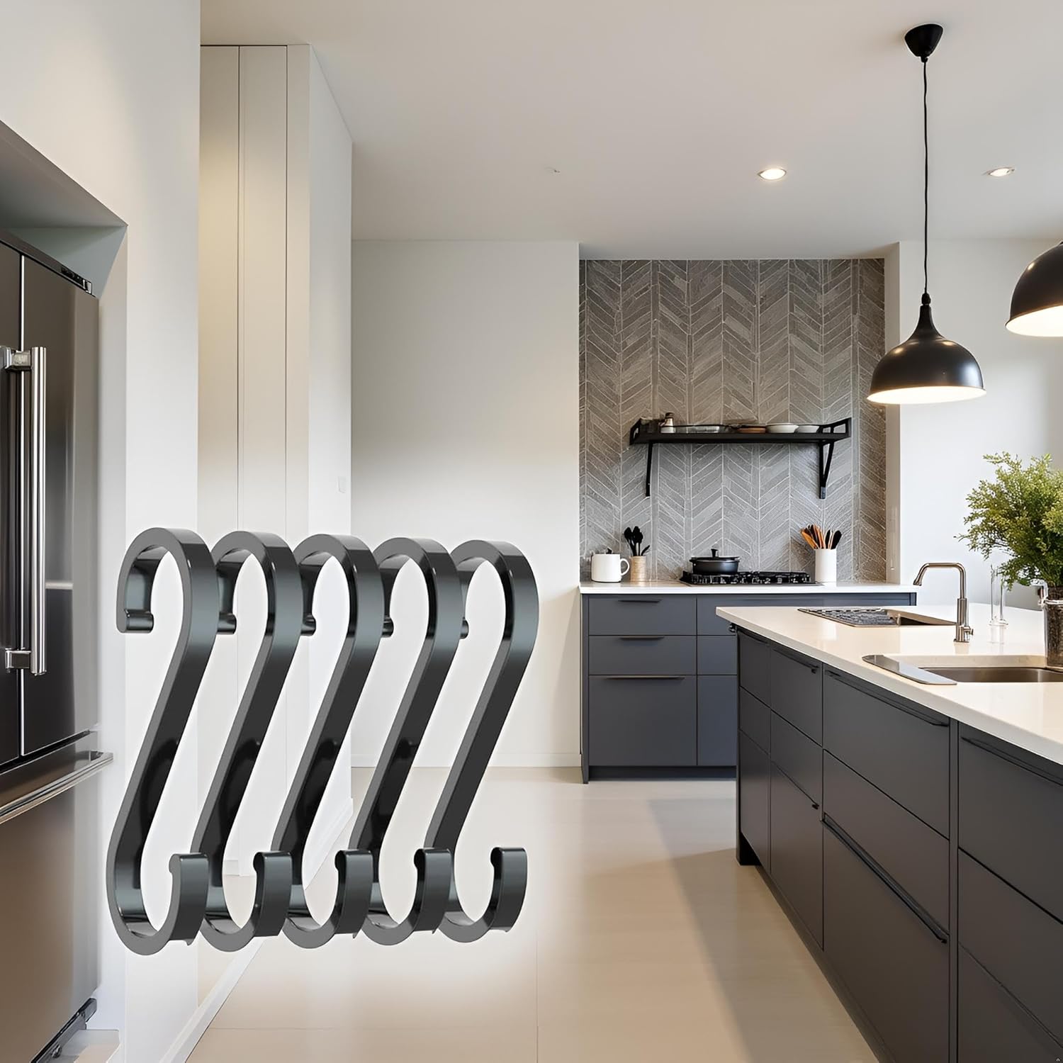 5 Pcs Black S-Shaped Hooks,Space Aluminum S Hook Multifunctional Hanging Hook Clasp Holder for Kitchen Bedroom Utility Hooks, Industrial Hooks Hardware, Home Storage Hooks - Image 8