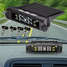 Tire Pressure Monitoring System - Torcarvh Solar Power Wireless TPMS Monitor with 4 External or Internal Sensors LCD Display Real-time Alarm Pressure Temperature for Van Truck Cars internal