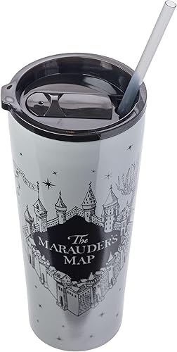 Miniatura 4 de Silver Buffalo Harry Potter Marauder's Map Solemnly Swear Mischief - Vaso de acero inoxidable de doble pared con pajilla, 22 onzas