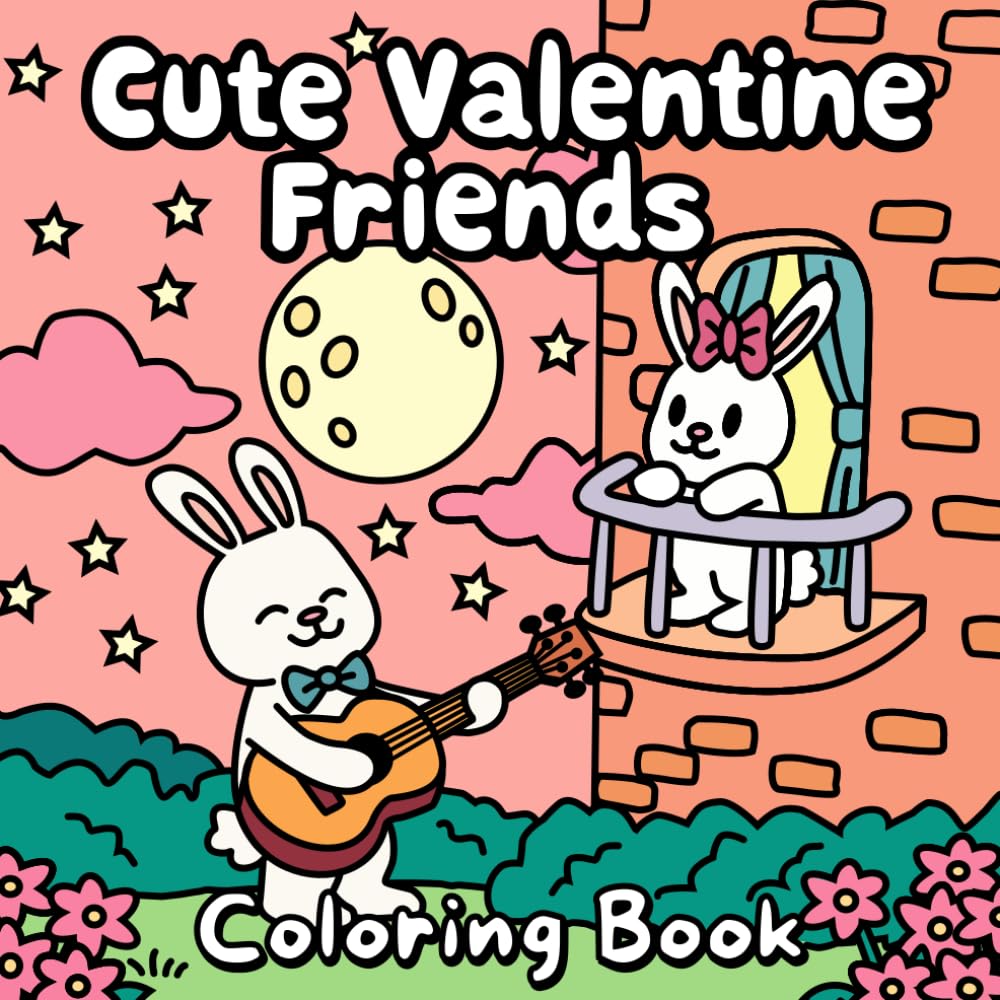 Cute Valentine Friends: Adorable Valentine’s Day bold and easy Coloring Book with Cute Animals for Kids Ages 3+