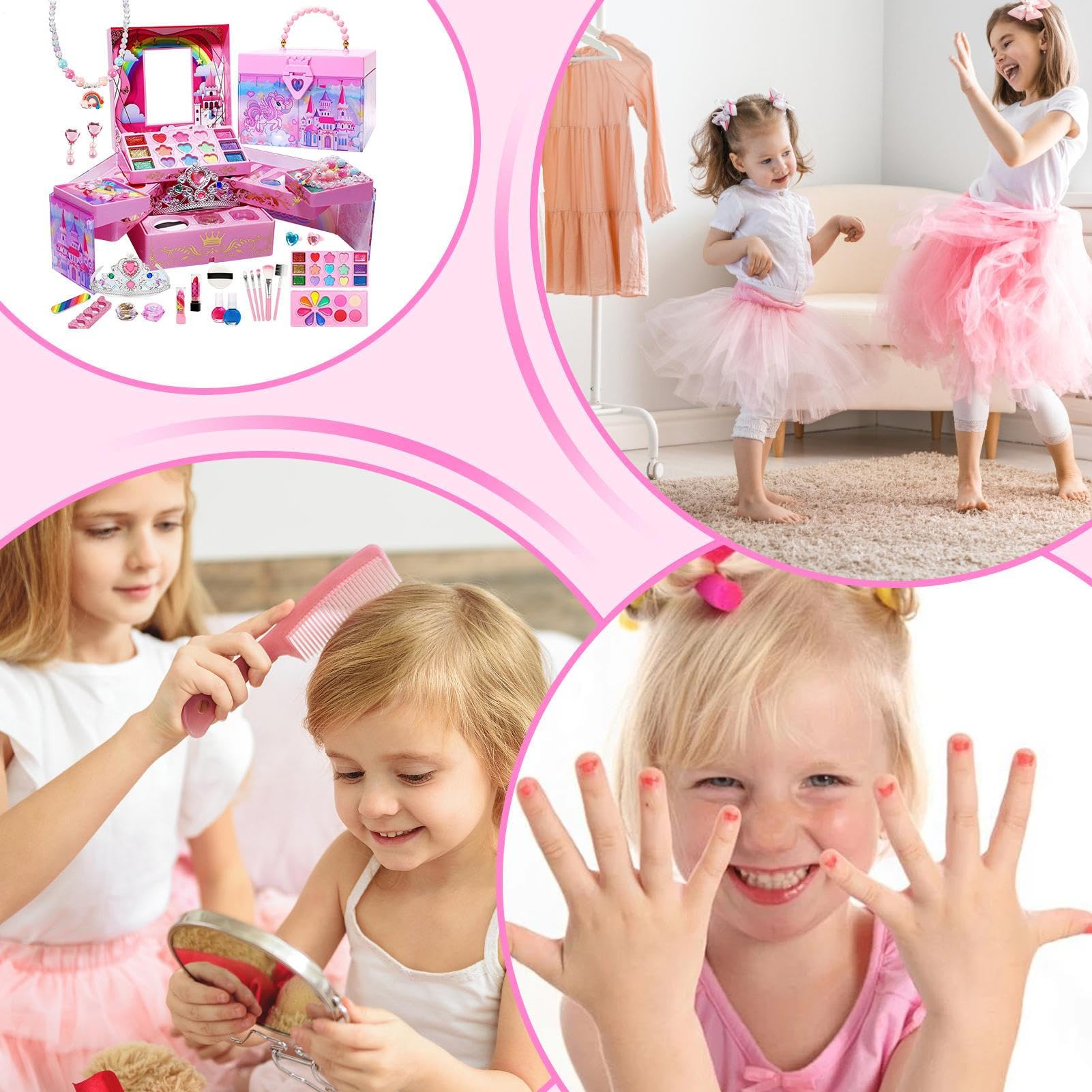 Set trucco per bambini,Trucco per bambini | Giocattoli per il trucco da gioco per ,Kit cosmetici Princess di design con scatola portaoggetti di grandi dimensioni, giochi di finzione per