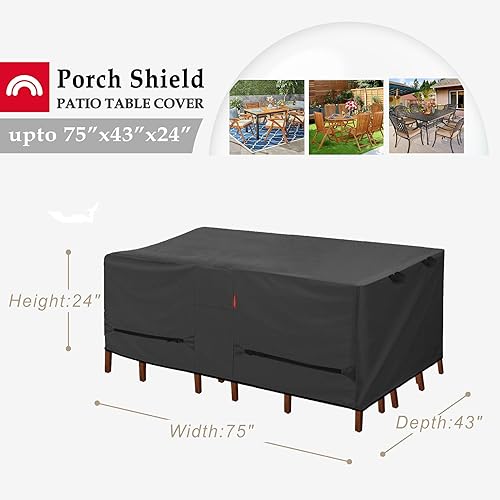 Miniatura 43 de Porch Shield Funda rectangular para mesa de patio, impermeable, para mesa de comedor y sillas de exterior, 108 x 70 pulgadas, color negro