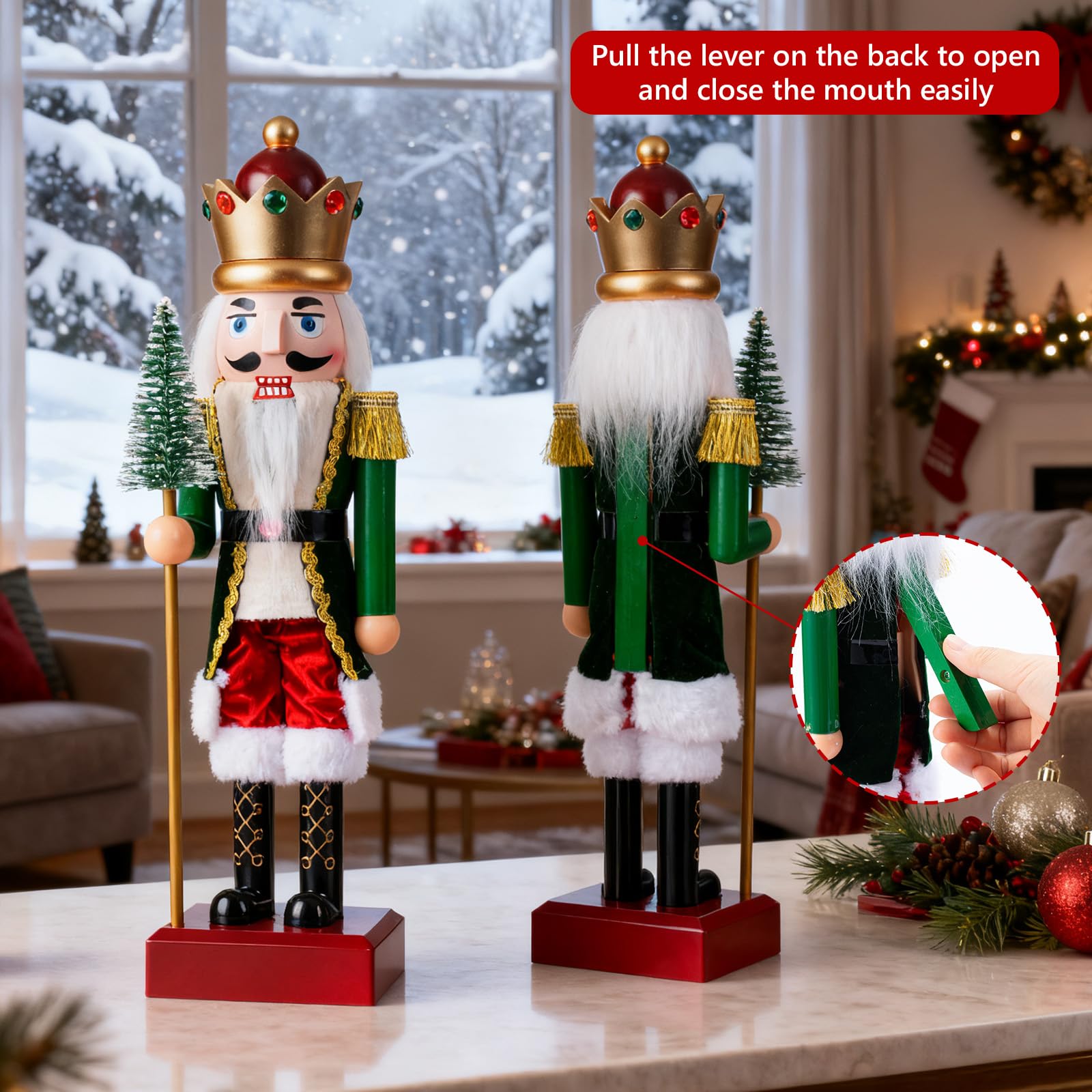 Soldatini Schiaccianoci di Natale, 38cm di Grandi Dimensioni Figure di Schiaccianoci di Natale con Luce LED e 10 Musiche Soldatini Schiacciano in Plastica per la Tradizione Regalo di Natal