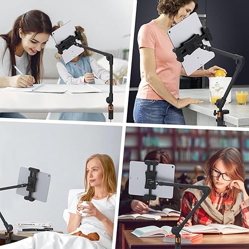 Miniatura 7 de Soporte de mesa para tablet, soporte de escritorio giratorio de 360 grados con brazo largo ajustable, compatible con iPad Pro 12.9 Air Mini y todos