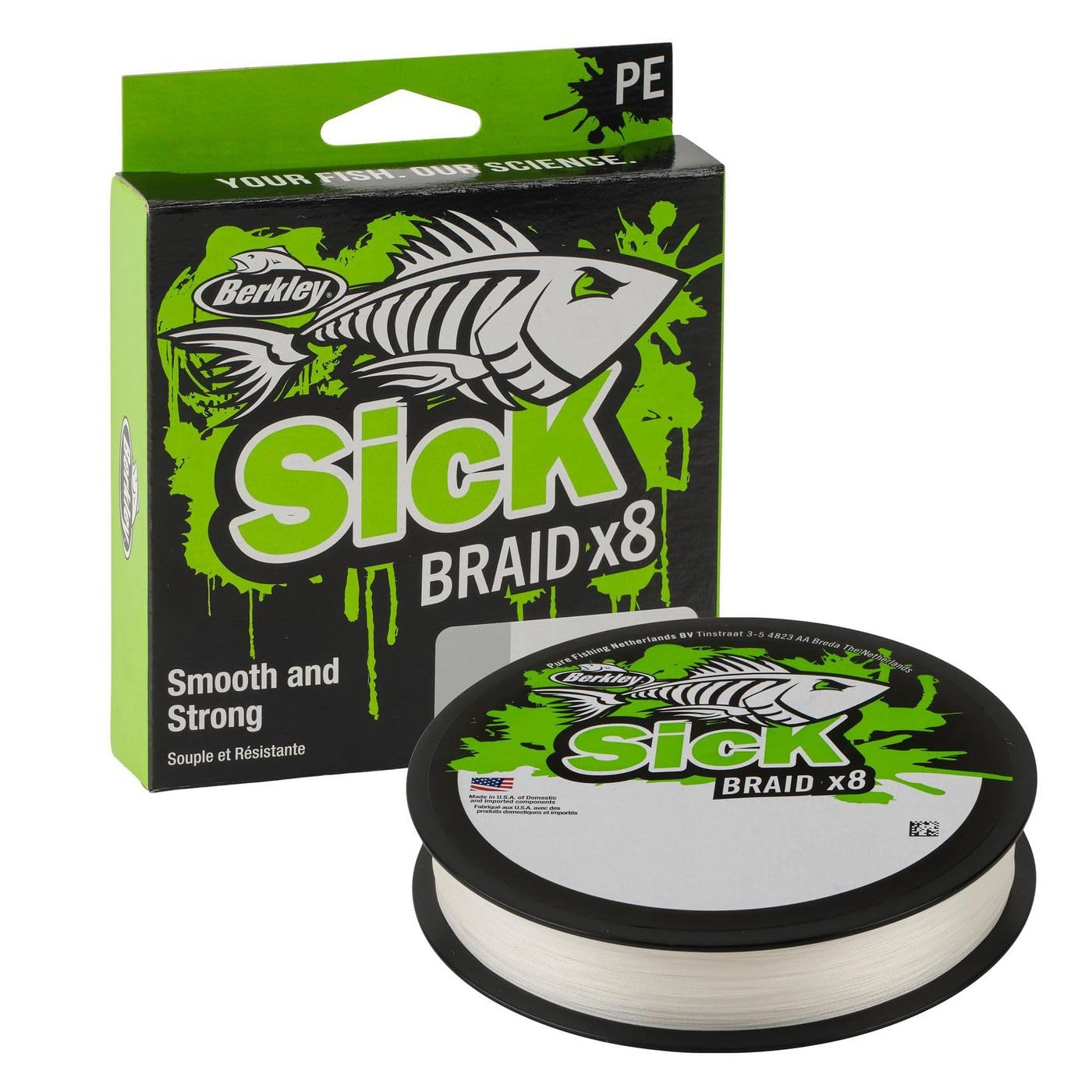 Berkley Sick Braid 8 Way Braided Fishing Line, 150 m for Freshwater or Saltwater Sea Fishing White or Black (White, 0.19 mm - 18.0 kg)