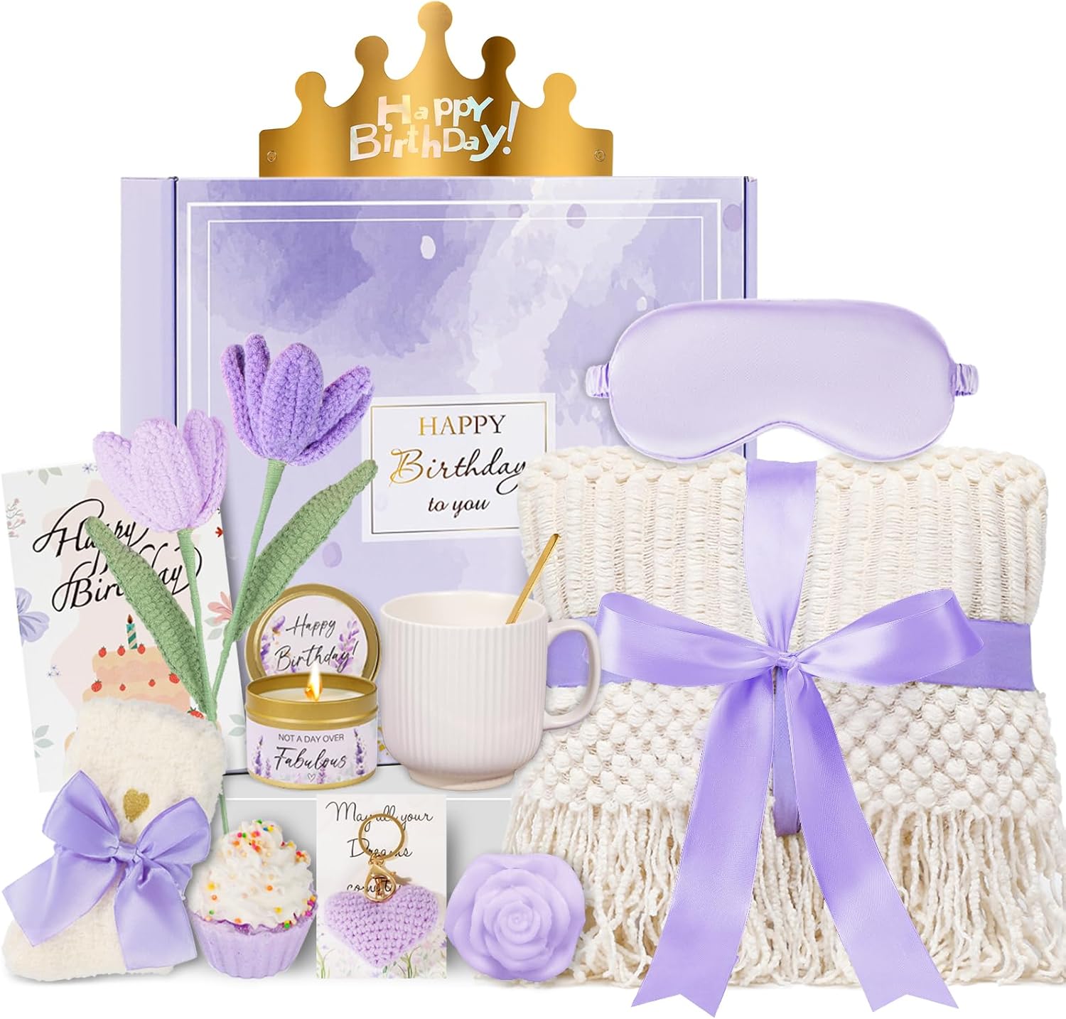 Birthday Gifts for Women - 13PCS Unique Happy Birthday Gifts Basket for Mom Her Best Friend Sister Wife Girlfriend Coworker - Relaxing Spa Self Care Package Valentines Day Gifts Set (Lavender)