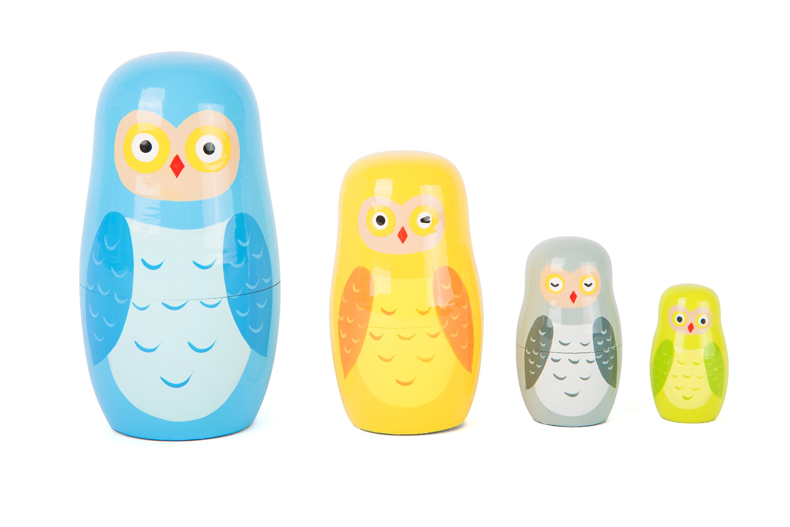 Small Foot 10620 Matrjoschka Owl Figures made of Wood in Four Different sizes and Colours, Teaches hand-eye Coordination and is Suitable as A Decoration