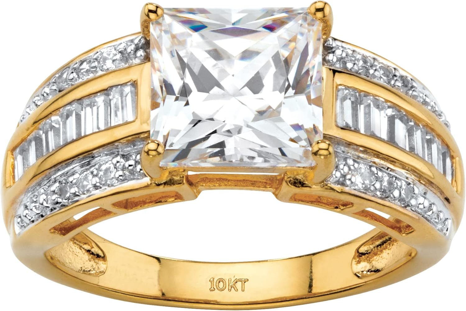 Palm Beach Jewelry 10K Yellow Gold Princess Cut Cubic Zirconia Multi Row Engagement Ring