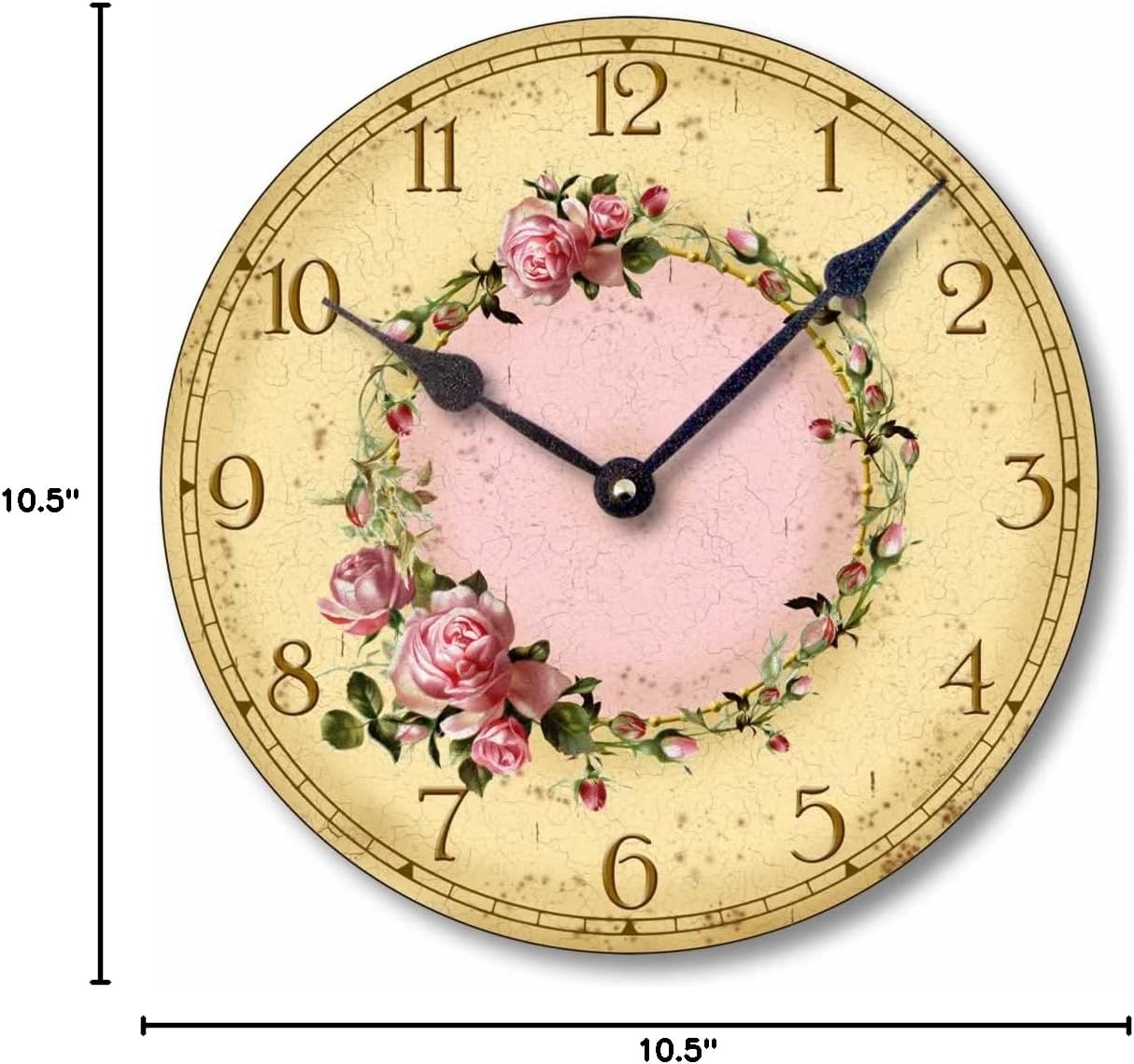 Item C6032 Vintage Style Shabby Chic Pink Roses Clock (10.5 Inch Diameter)