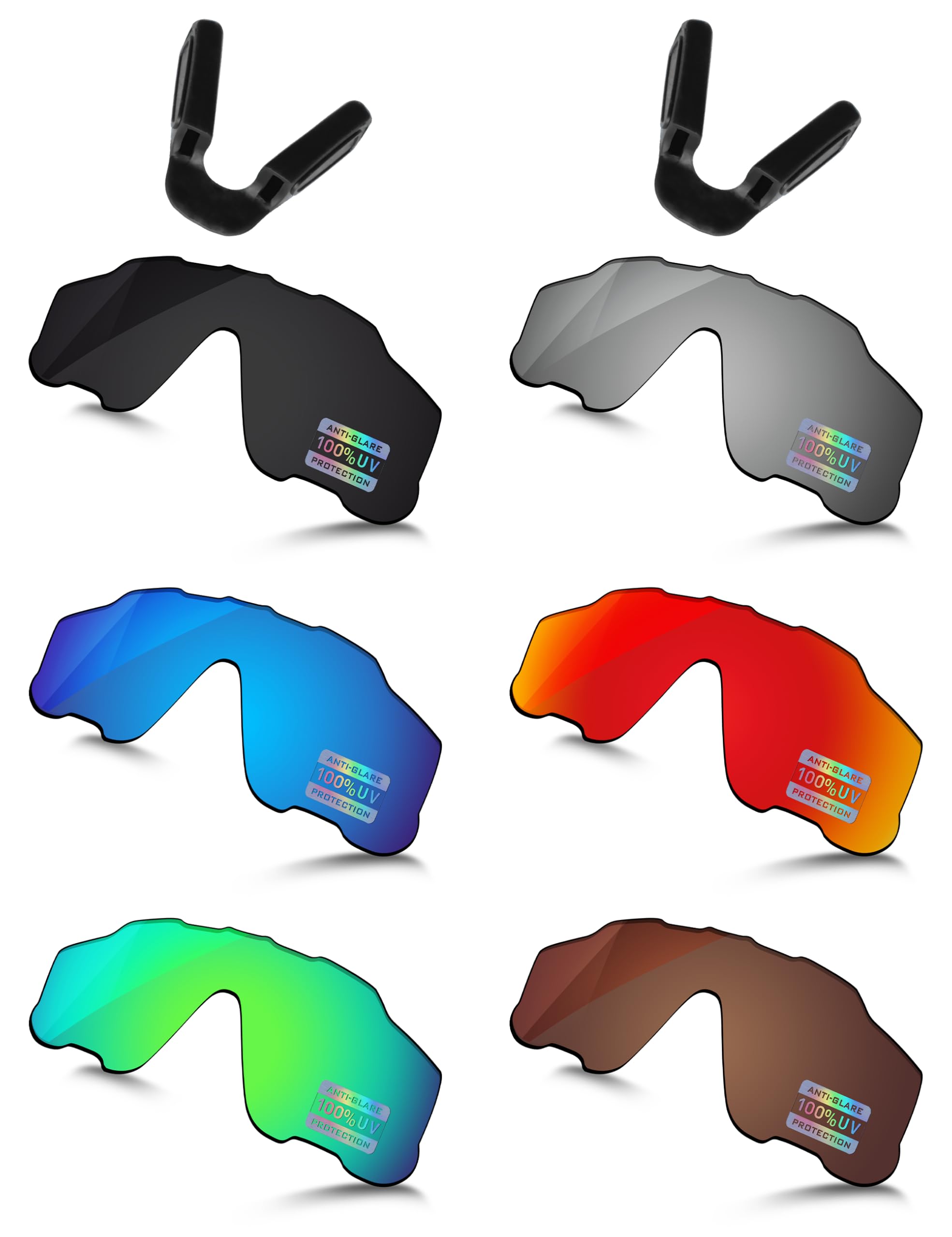 Bowyer 6 Pieces POLARIZED Replacement Lenses & Nosepads for Oakley Jaw-breaker OO9290 Sunglasses - Black + Titanium Mirror + Surf Blue Mirror + Fire