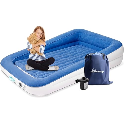 SoundAsleep Products Dream Series Kids Air Mattress Includes High Speed External Pump - Extra Tall Safety Bumpers - Portable, Toddler Blow up Bed for Kids