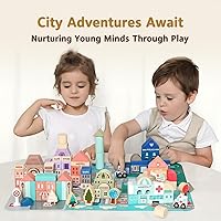 Vista 3 de Juego de bloques de construcción de madera, apilador de construcción de ciudad, juguetes educativos de aprendizaje preescolar, juguetes para niños