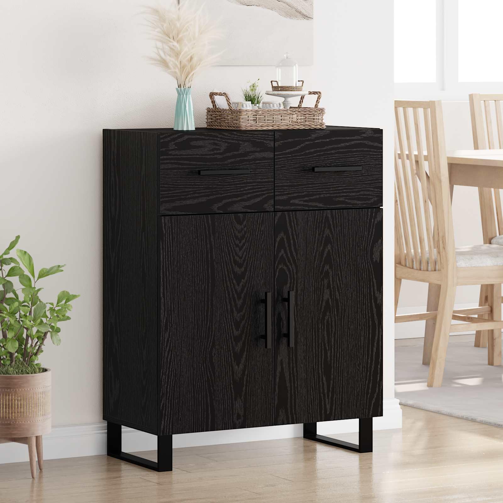 Aparador de madera de roble negro de 69,5 cm de ancho con sofisticado acabado de salón