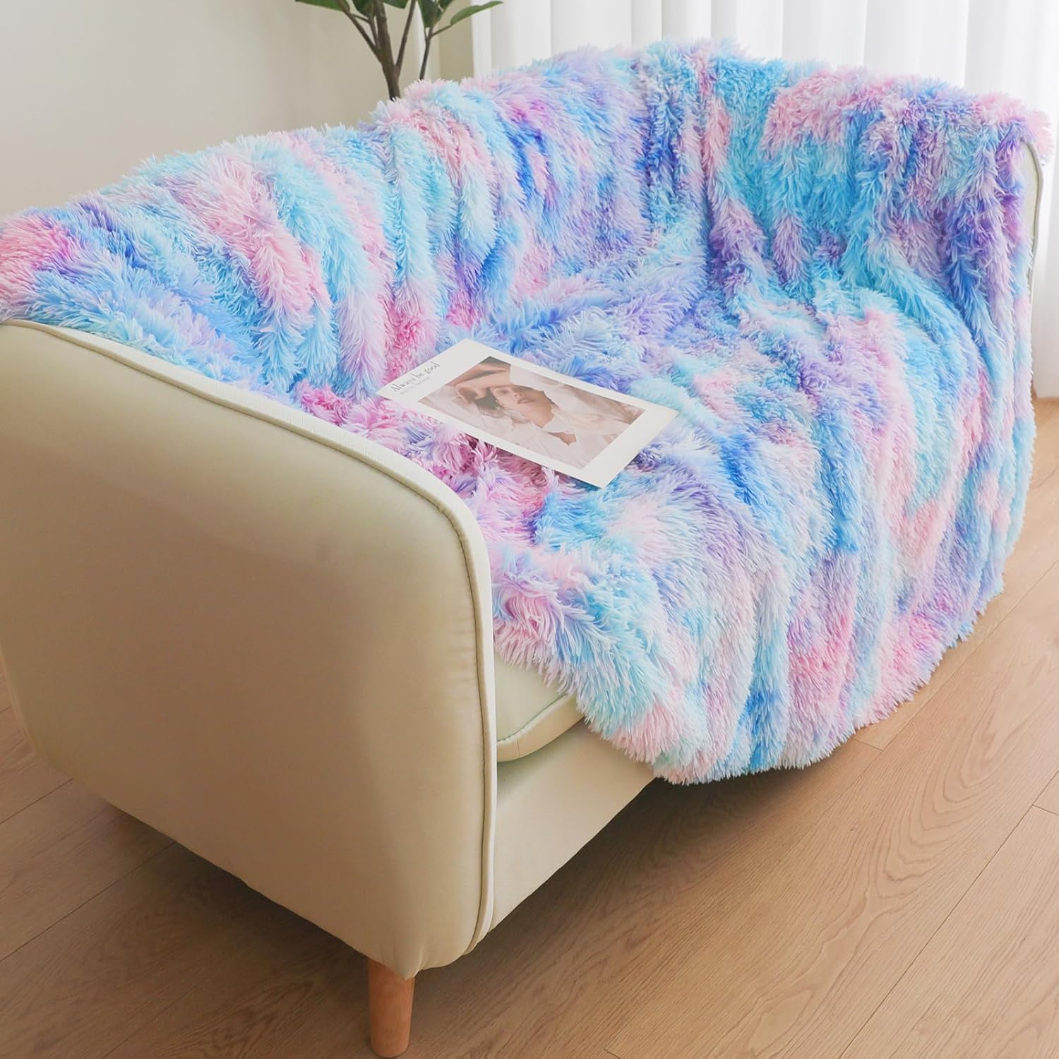 Tie Dye Blue Plush Throw Blanket – 50x60 Inch Soft & Cozy Fluffy Blanket, Fuzzy Shaggy Couch Bed Cover for Living Room, Bedroom Decor – Gift for Women, Men, Him & Her - Image 5