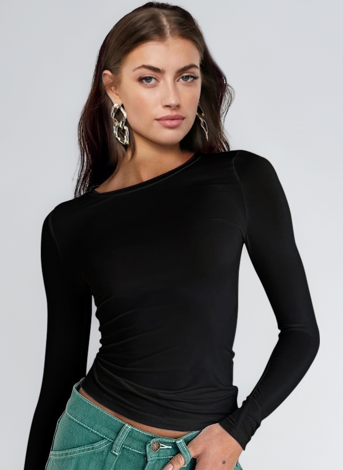 Women Basic Tops, Long Sleeve Crewneck Slim Base Layer Fit Y2K T Shirts, Fashion Going Out Crop Clothes for Ladies Girls