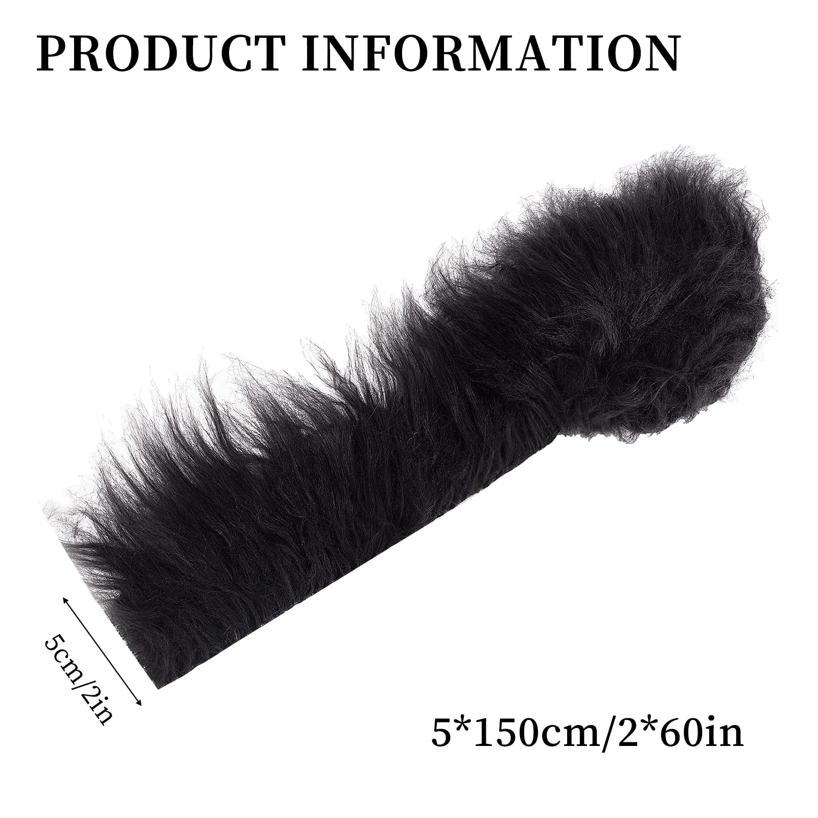 NICENEEDED Black Faux Fur Fabric, 2x59 Inch Precut Fabric Strips - Image 2