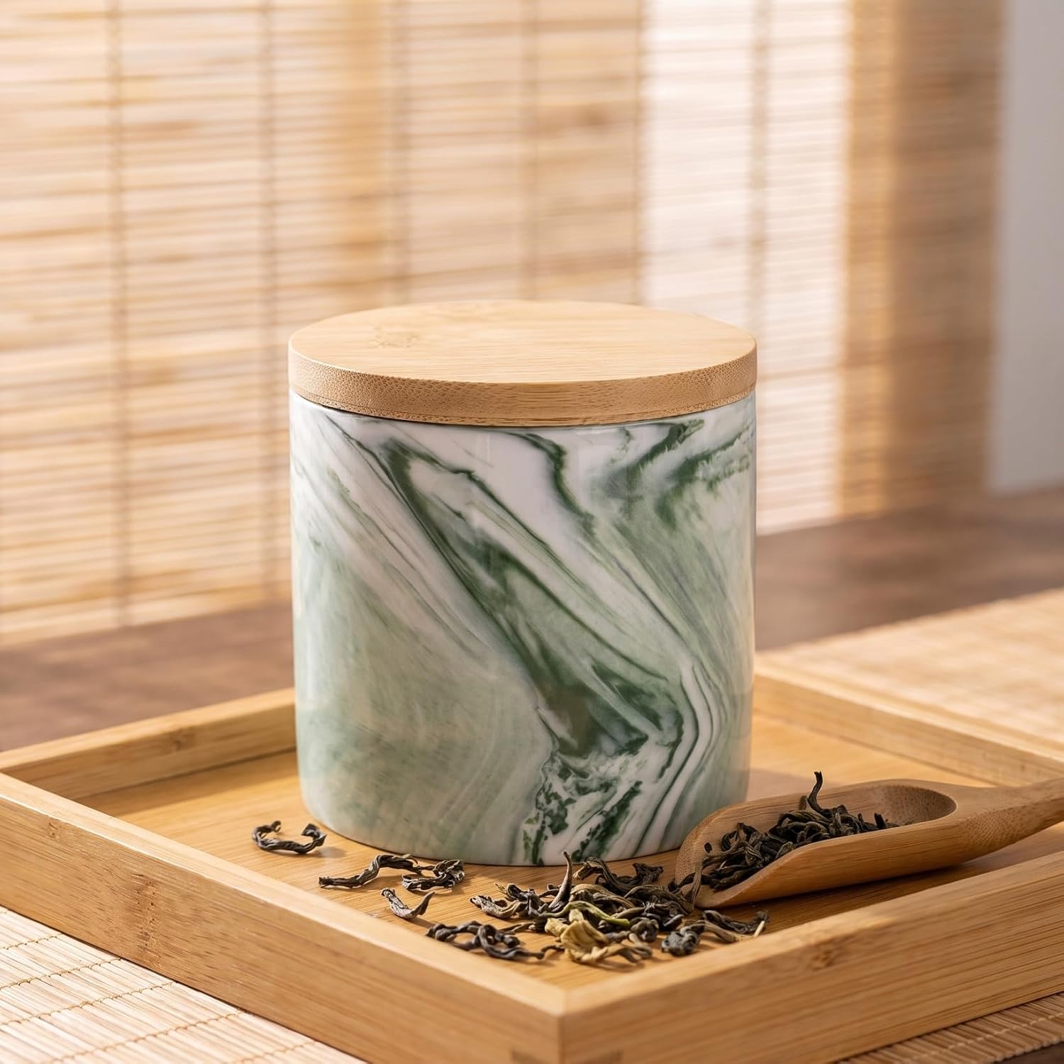 Ipetboom Ceramic Storage Canister with Airtight Seal Bamboo Lid Storage Jar