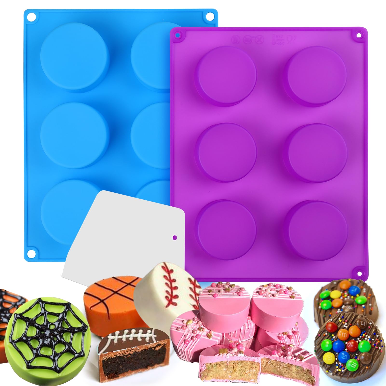 Palksky Cake Puck Mold Set, Chocolate Covered Cake Molds, Round Cake Pop Molds Silicone for Candy Chocolate Desserts Making Set of 3