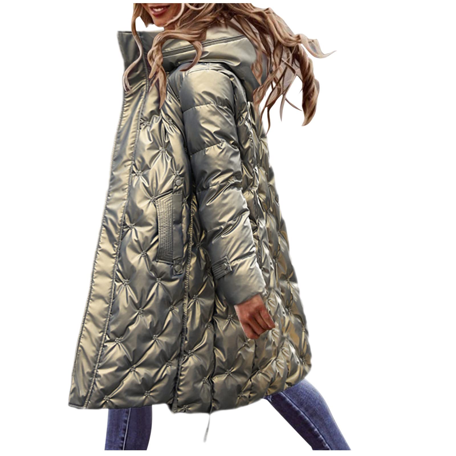 Zip Sweaters for Women Cotton Jacket Hooded Women's Down Embroidered  Temperament Jacket Padded Fashion Slim Warm Padded Bright Mid-length  Women's Coat