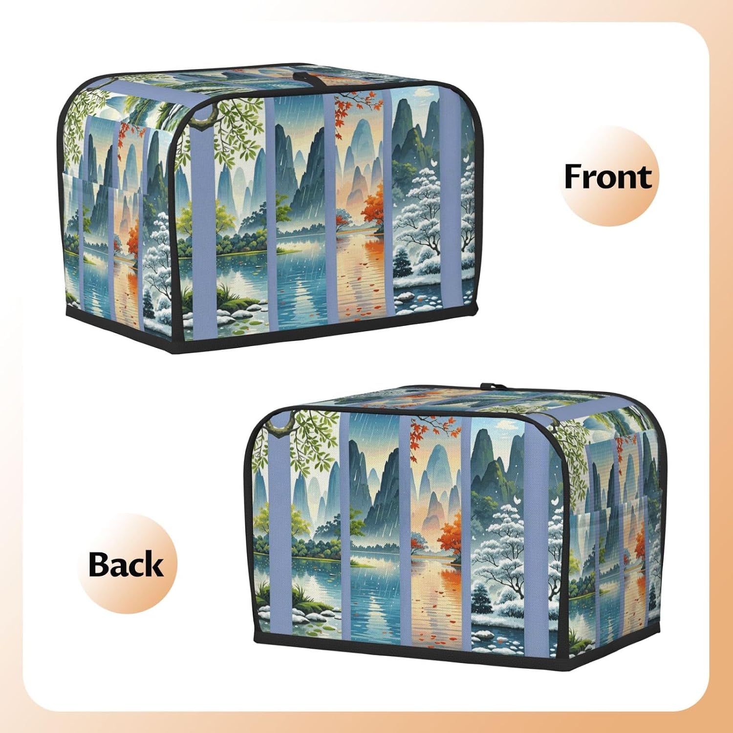 Four Seasons Scenery Toaster Cover 2 Slice, Waterproof Bread Machine Covers with Pockets Universal Size Kitchen Small Appliance Cover with Handle, Dust and Fingerprint Protection