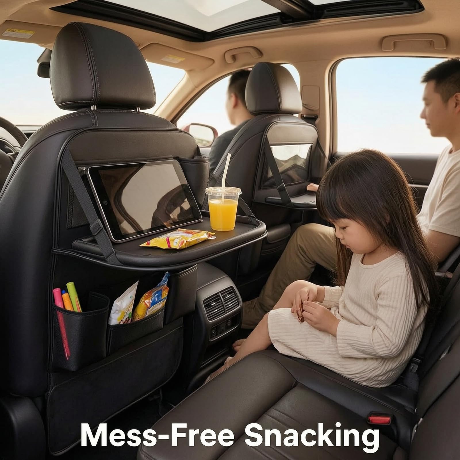 Organizador Auto Niños 2 Piezas, Mesa Plegable y Funda Asiento | Material Impermeable. Para Viajes en Familia. Protege el Asiento. Para Tabletas, Juguetes y Biberones