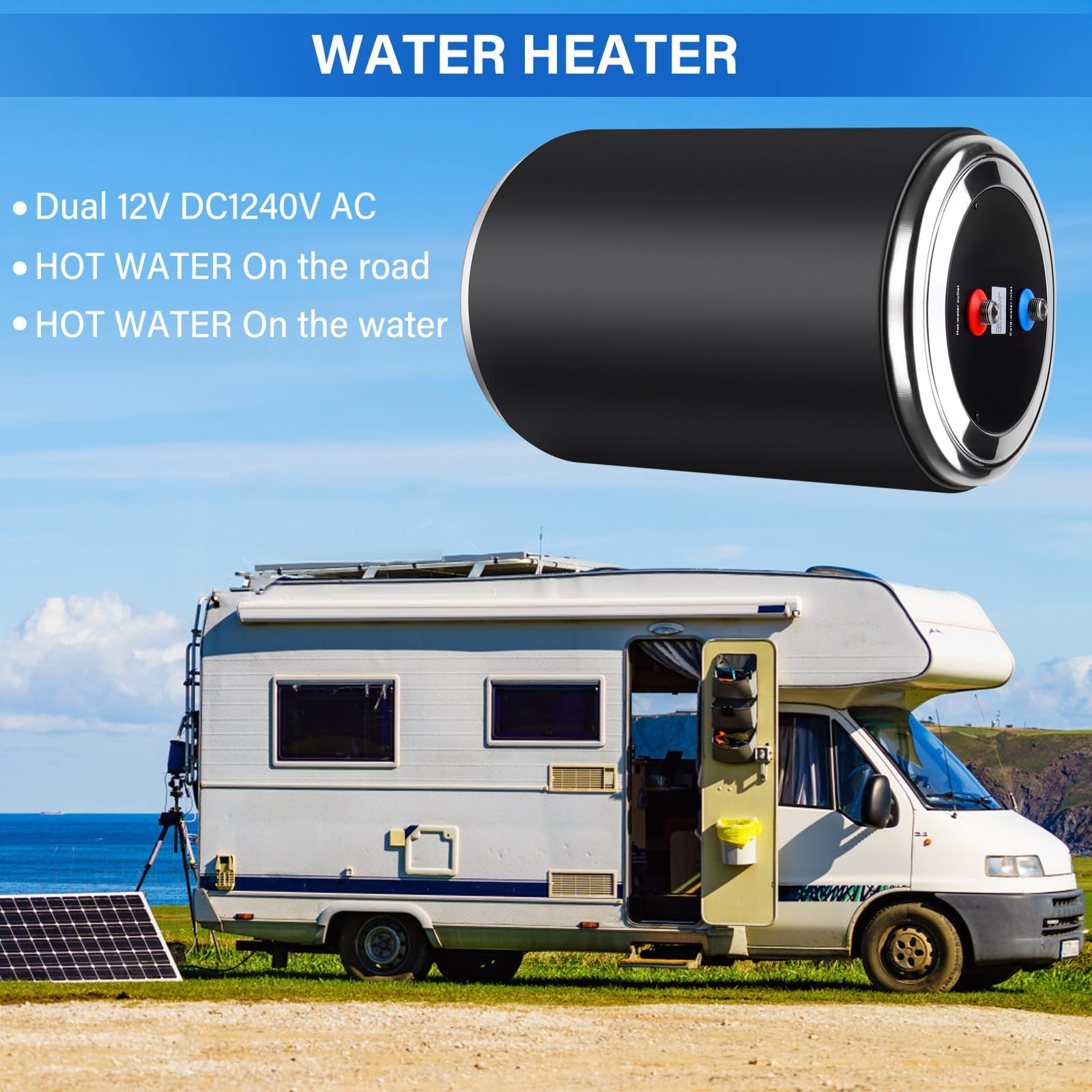 Termoeléctrico de doble potencia, 12V CC 200W/230V CA 1500W, 15 litros, para autocaravanas y camping, enchufe europeo, termoeléctrico de almacenamiento 230V, calentador instantáneo para autocaravanas