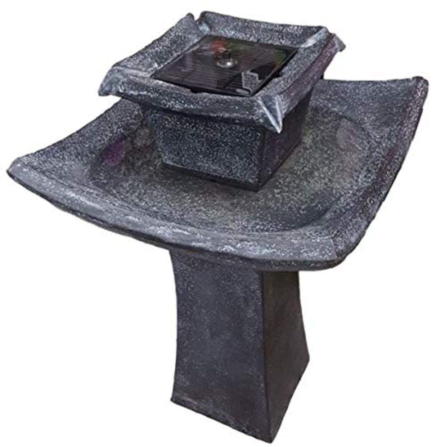 Garden Mile Fontana solare Pogoda dal design giapponese, effetto pietra tradizionale, vaschetta ornamentale per uccelli da giardino, patio, in resina ad alta efficienza energetica, a 2 ripiani