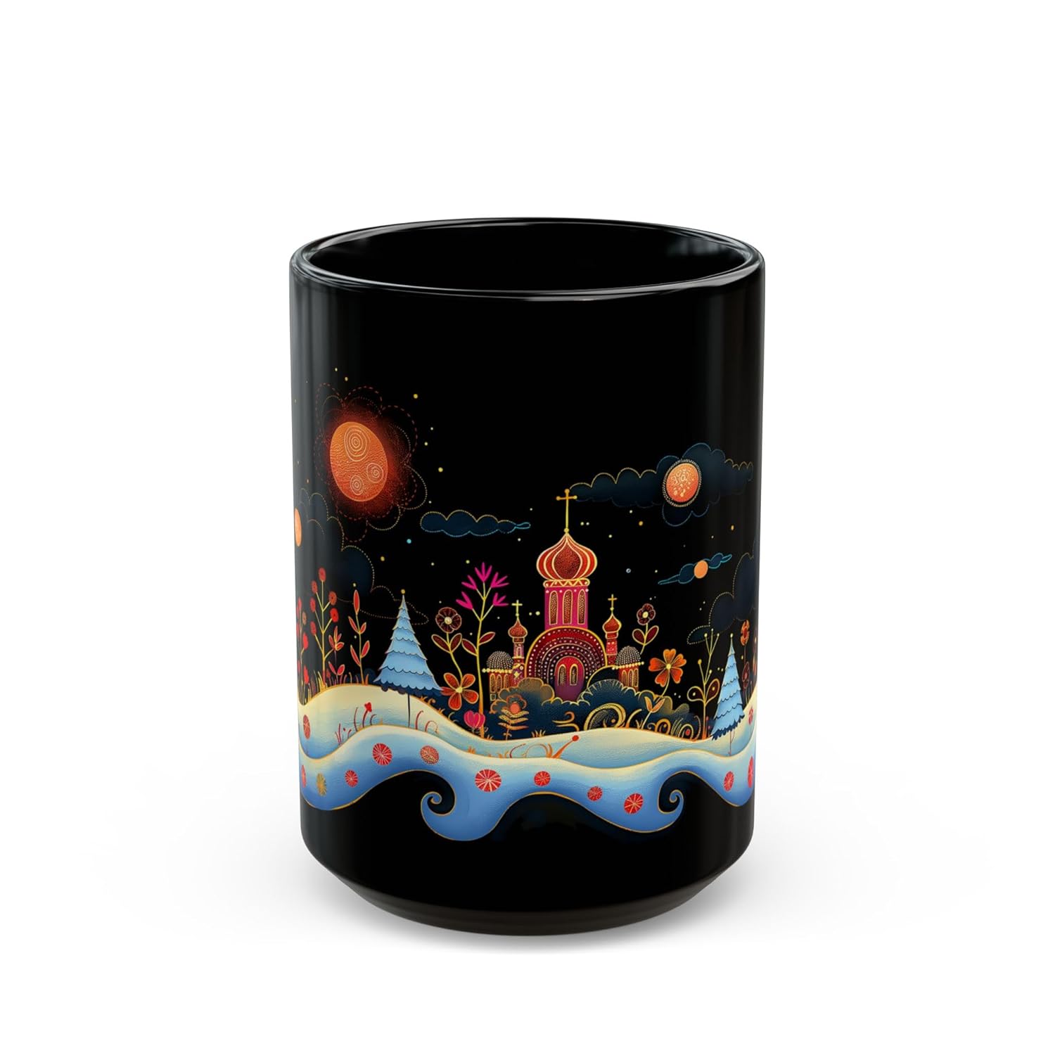 ElegantlySimple - Made in The USA - Silent Night Coffee Mug Russian Fairy Tale Folklore Black Ceramic Mug