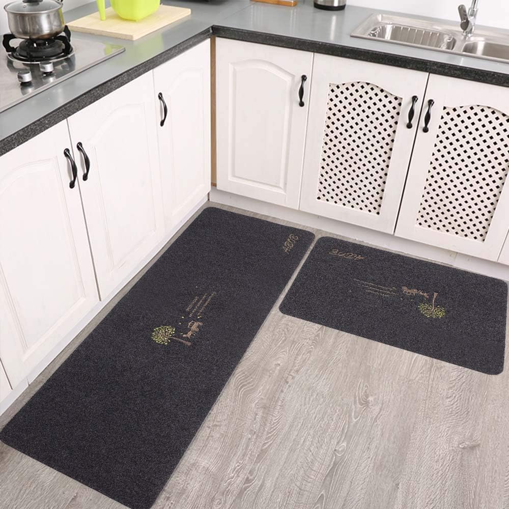 AiBOB Kitchen Rug - 2 Pieces Washable Kitchen Carpet Floor mat, Large Non-Slip Rubber Backing Doormat Set