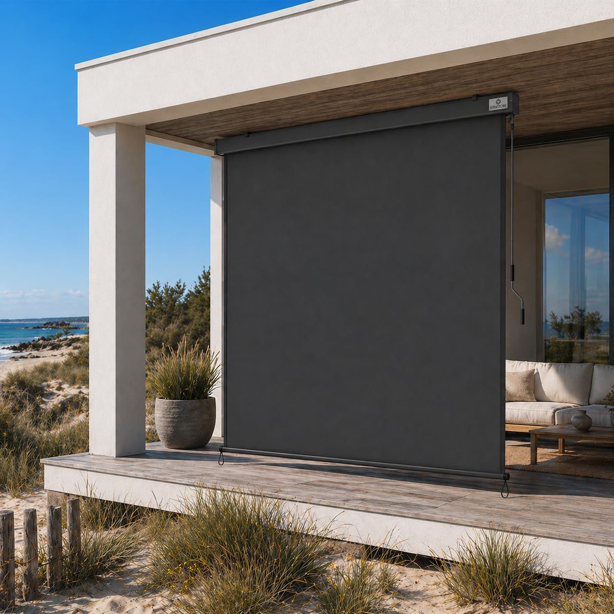 Store Vertical Extensible 180x250 cm Balcon Store Roulant Extérieur - Blocage des UV avec Manivelle et Cassette du Vent pour Balcon Terrasse Patio Jardin d'Auvent Protection - Anthracite