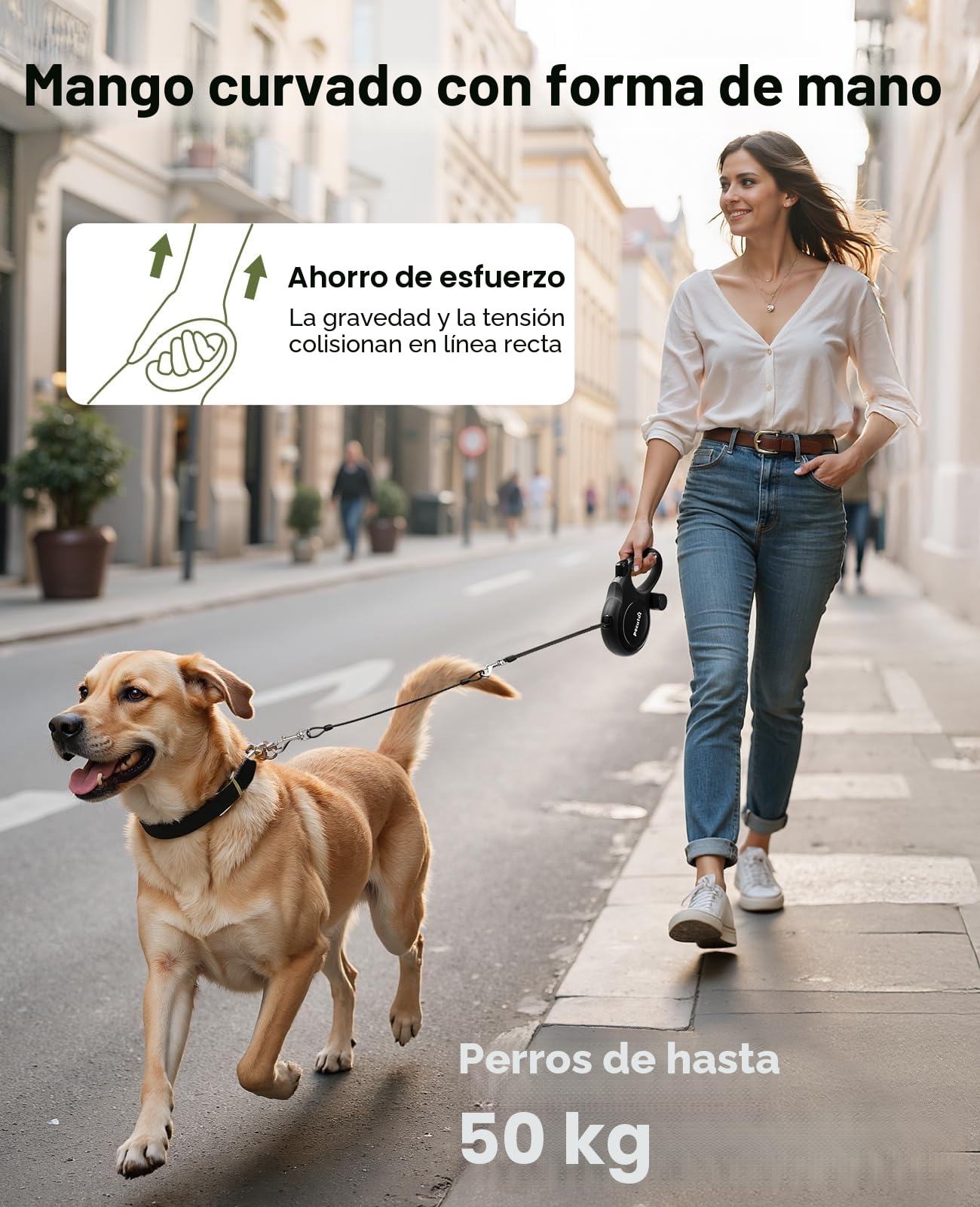 Pecute Correa Perro Extensible 8 Metros, Correa para 15-50 kg, con Cuerda Antimordida de 46cm, Bolsas Higiénicas y Portabolsa| 360° Antienredos| Paseo de Perros, Entrenamiento, días de Iluvia, Negro