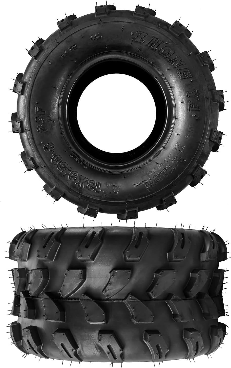 KAX 2 Pack 18x9.5-8 ATV All Terrain Tires, 4 Ply Bias Tires for Quad, UTV and Side by Side Hybrid Tread for Dirt, Snow and Trail Riding, Fits 18x9.5-8（Z-124)