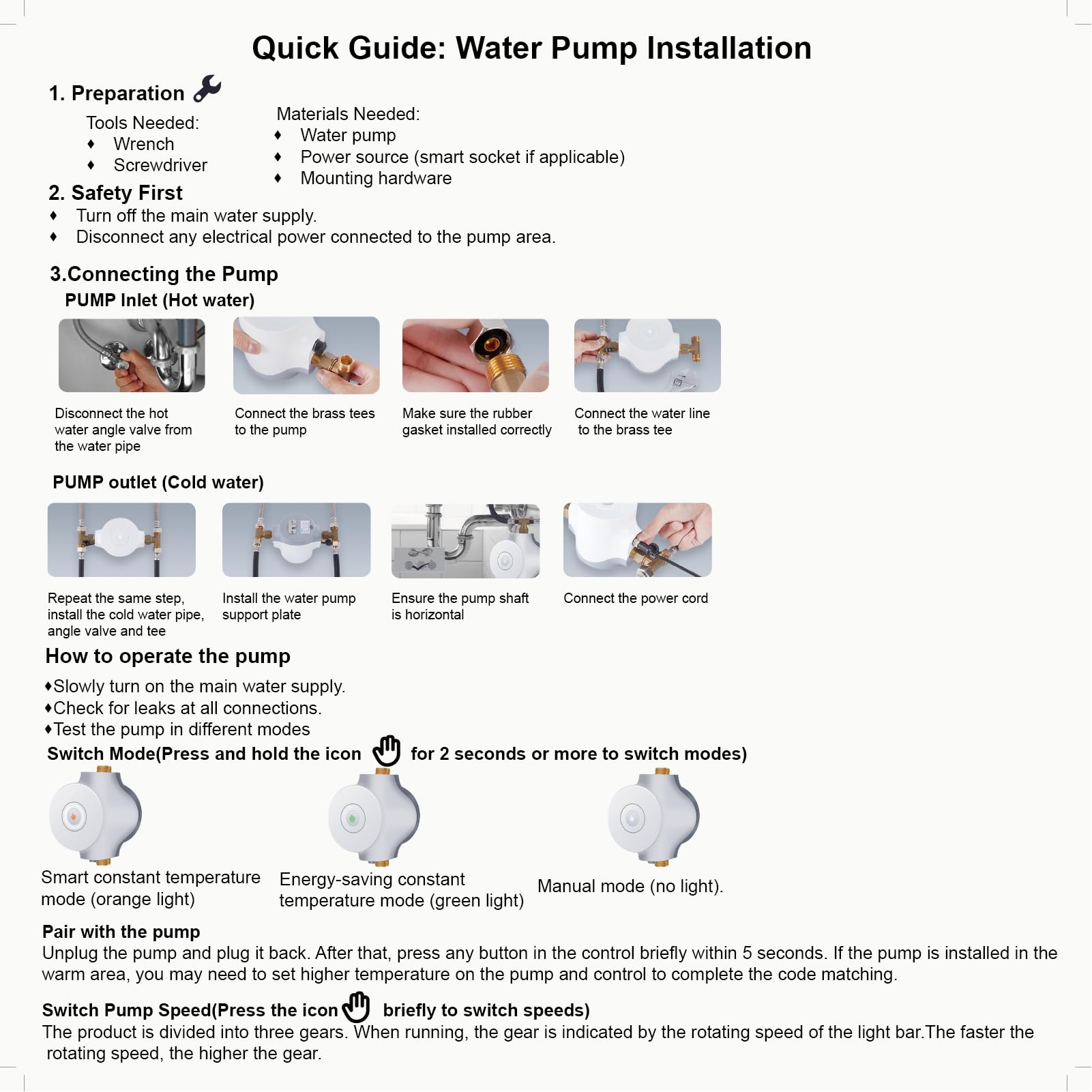 HBS24-12 Sistema de bomba de recirculación instantánea inteligente de agua caliente, 3 velocidades, termostato integrado, manguera de 15 pulgadas, compatible con calentadores de agua sin
