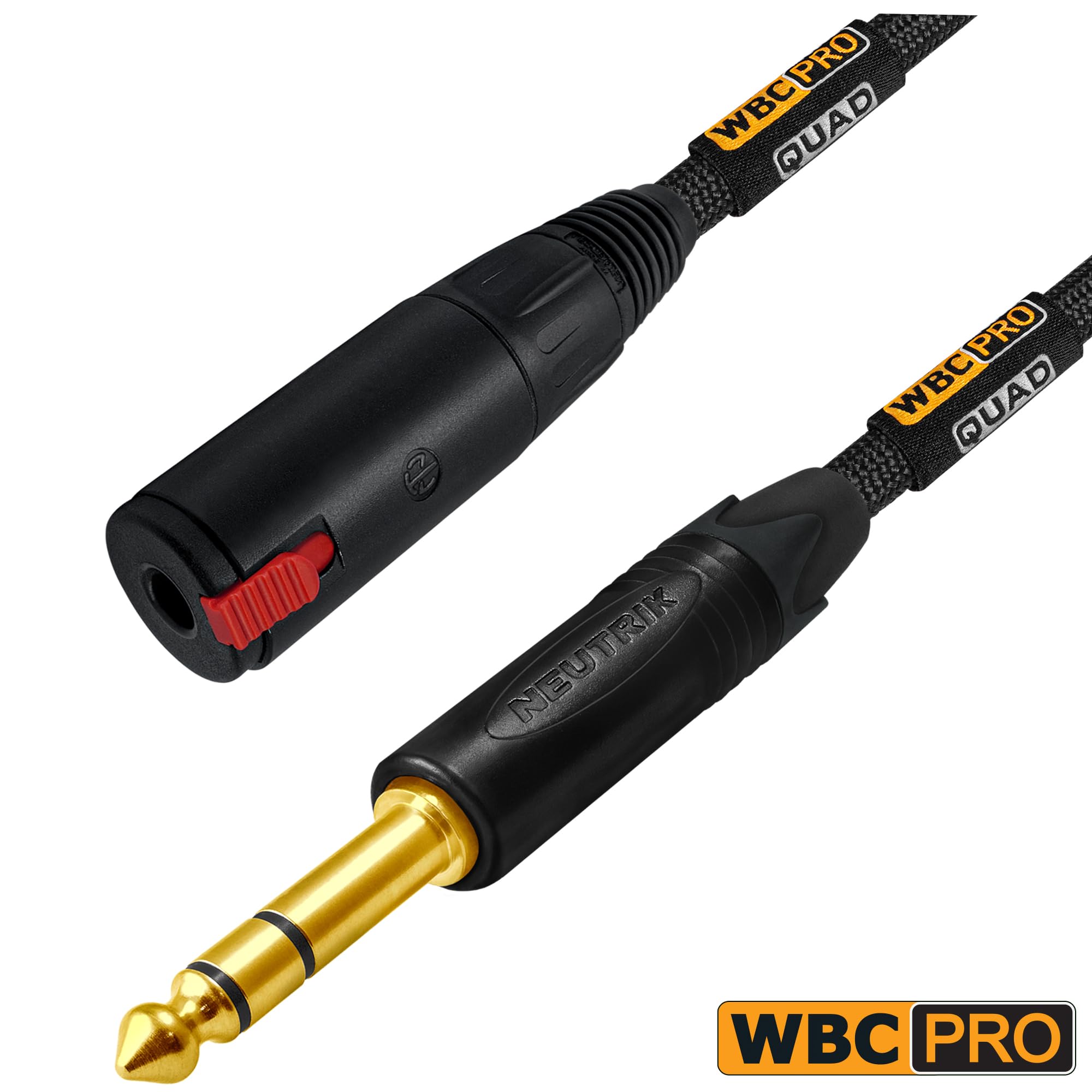 WBC-PRO-QUAD - Cavo di prolunga per cuffie Star-Quad ultra silenzioso, ultra flessibile, bilanciato, con connettore TRS maschio Neutrik da 6,35 mm a jack TRS femmina bloccabile, 1,2 m