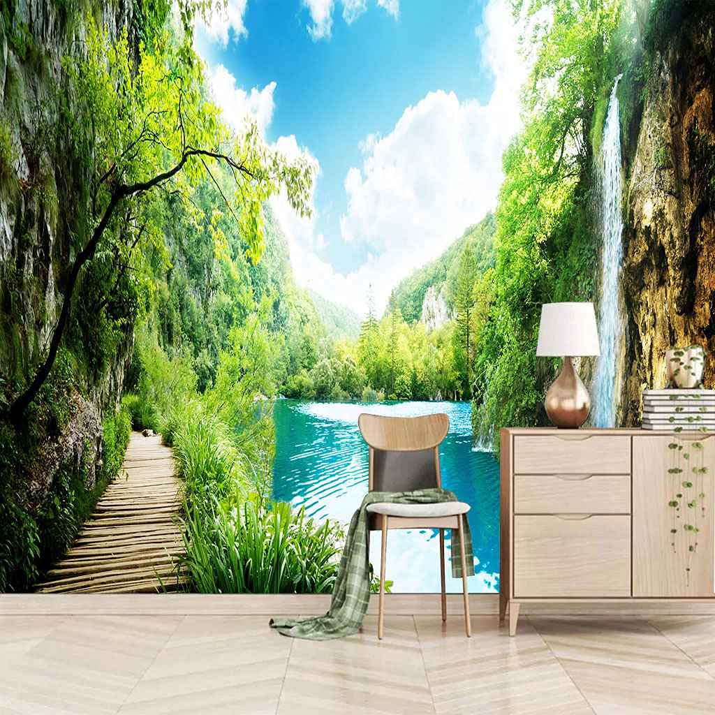 Papier peint auto-adhésif 3D paysage vert poster mural chambre enfant 350x256