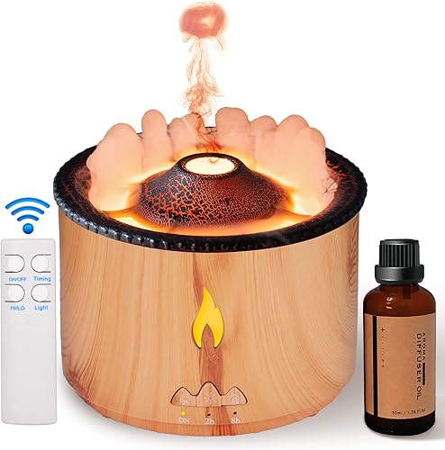 YayaHappy - Difusores de aceites esenciales con control remoto humidificadores para dormitorio 12 fl oz difusor de llama y volcán luz nocturna roja