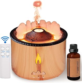 Essential Oil diffusers 360ML ,Oil Diffuser with Remote Control,Two Models of Volcanic Jellyfish and Flame,Aromatherapy Diffuser Send 50ML Hotel Essential Oil for Home Office（Wood Grain）