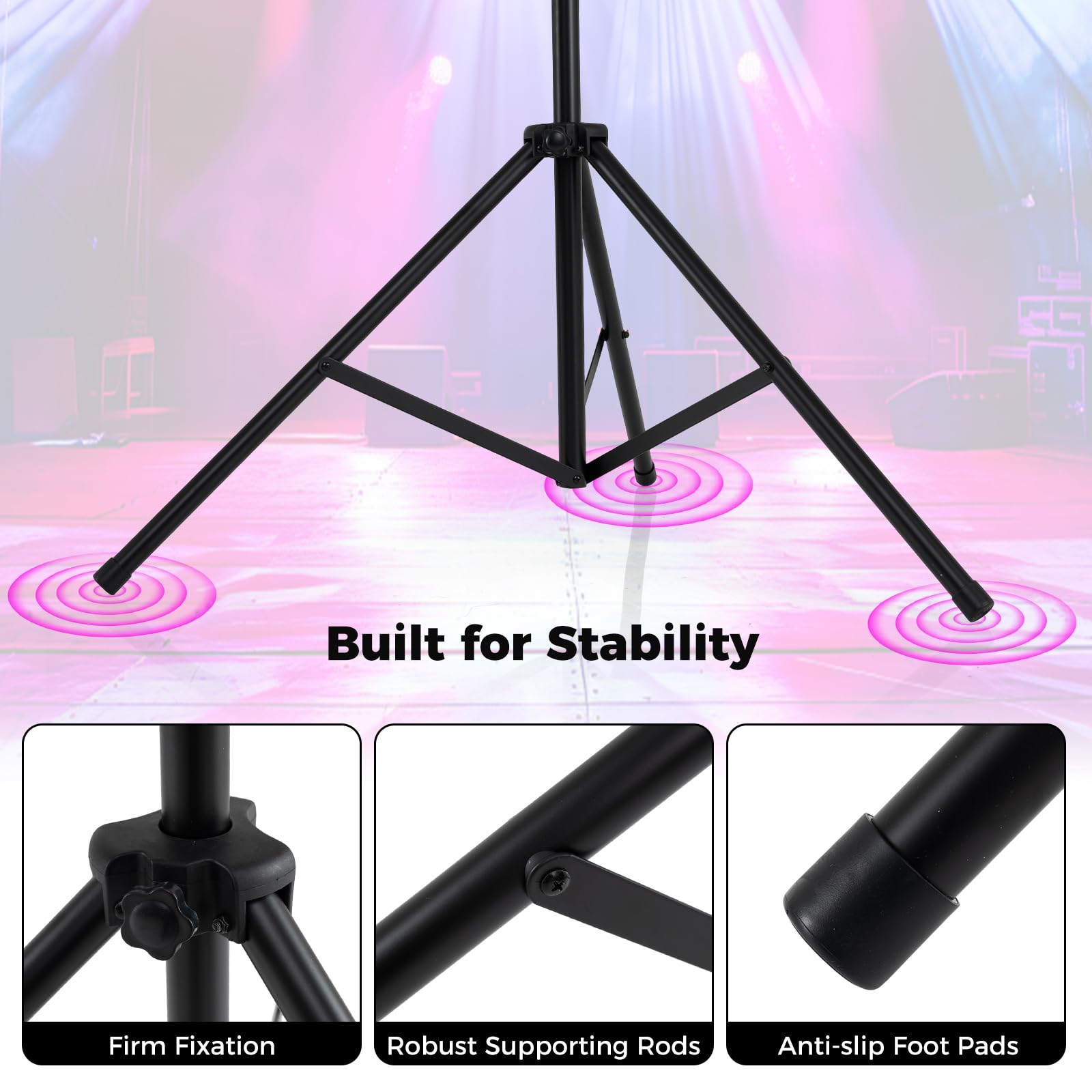 HOMASIS Stativo Luci DJ, Supporto Pieghevole Illuminazione Metallo con 12 Punti di Fissaggio, Traversa e Piedini Antiscivolo, Altezza Regolabile 140-265 cm, per Discoteca, Palco, Feste e Matrimoni